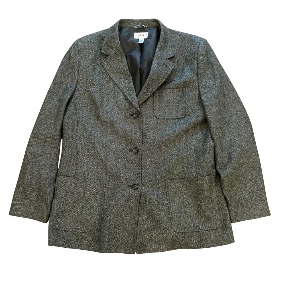 Talbots Womens 16 Blazer Jacket Italian Wool Silk Blend Grey Black 3 Button